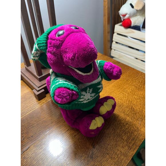Vintage Christmas Dakin Barney the Dinosaur, Vintage 1992 Barney Plush, 13" tall - Picture 3 of 12
